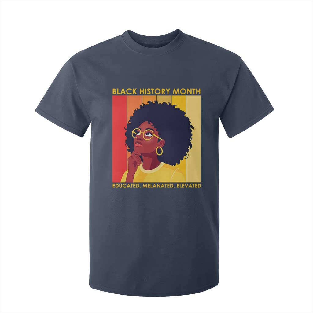 Black History Month Afro Woman T Shirt For Kid Educated Melanated Elevated African American Empowerment TS02 Navy Print Your Wear