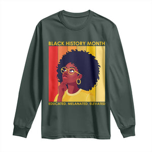 Black History Month Afro Woman Long Sleeve Shirt Educated Melanated Elevated African American Empowerment TS02 Dark Forest Green Print Your Wear