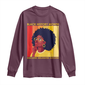 Black History Month Afro Woman Long Sleeve Shirt Educated Melanated Elevated African American Empowerment TS02 Maroon Print Your Wear