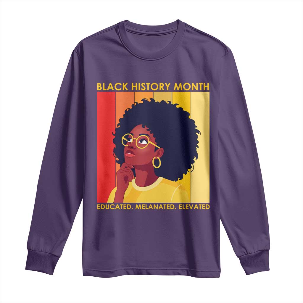 Black History Month Afro Woman Long Sleeve Shirt Educated Melanated Elevated African American Empowerment TS02 Purple Print Your Wear