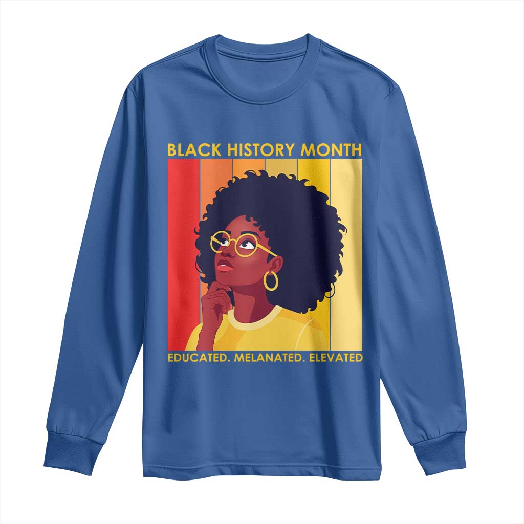 Black History Month Afro Woman Long Sleeve Shirt Educated Melanated Elevated African American Empowerment TS02 Royal Blue Print Your Wear