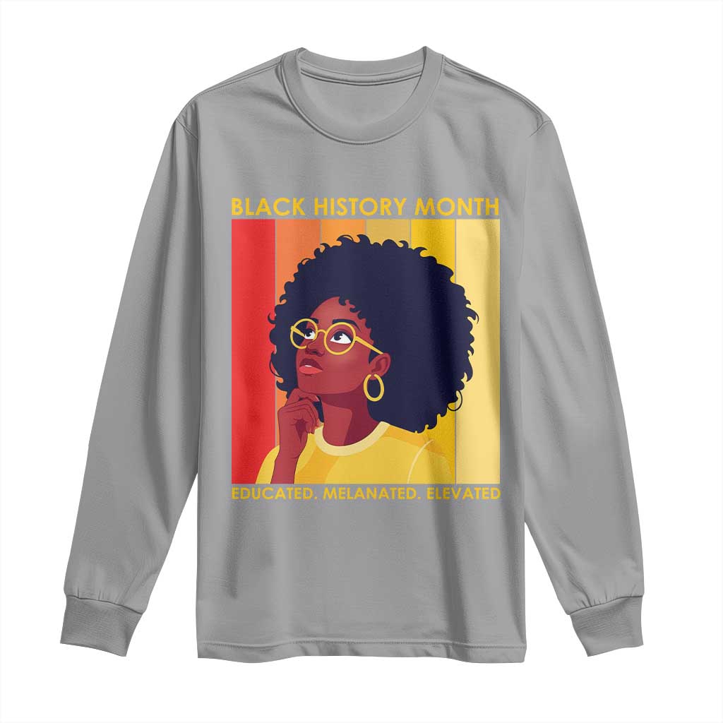 Black History Month Afro Woman Long Sleeve Shirt Educated Melanated Elevated African American Empowerment TS02 Sport Gray Print Your Wear