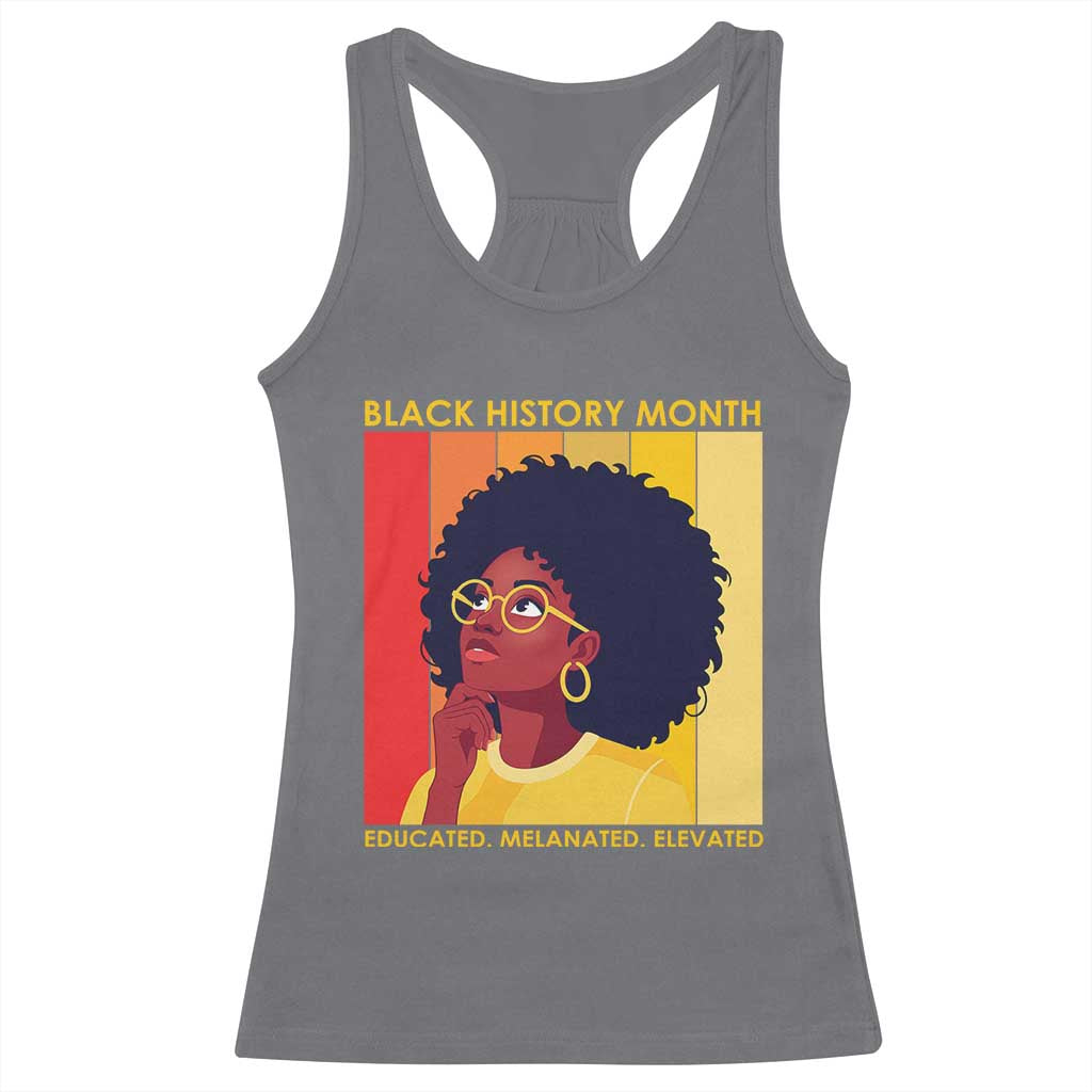 Black History Month Afro Woman Racerback Tank Top Educated Melanated Elevated African American Empowerment TS02 Charcoal Print Your Wear