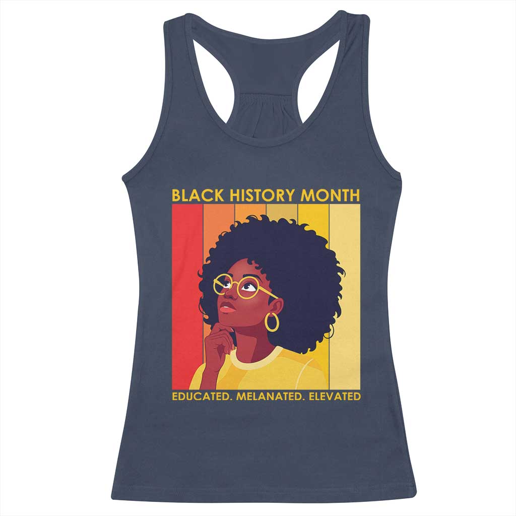 Black History Month Afro Woman Racerback Tank Top Educated Melanated Elevated African American Empowerment TS02 Navy Print Your Wear