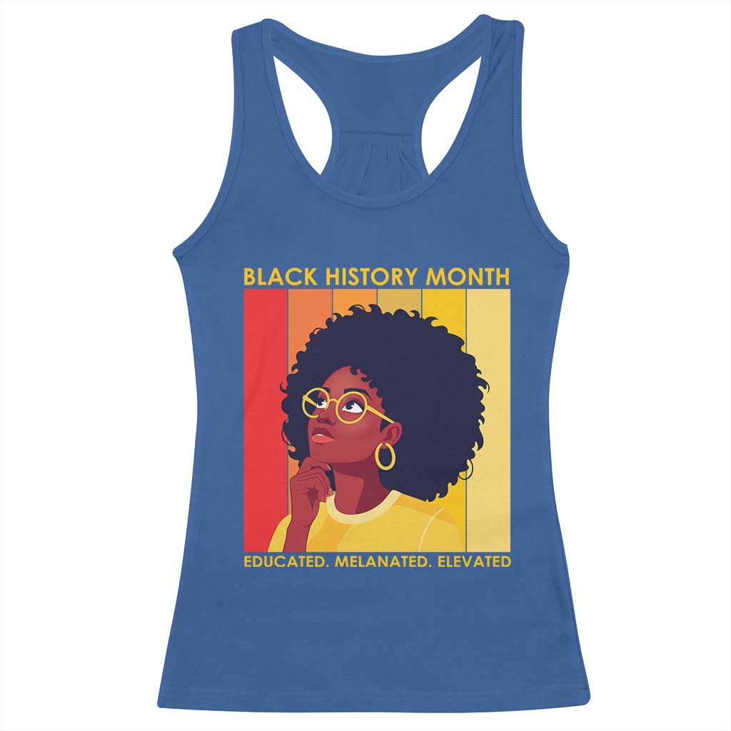 Black History Month Afro Woman Racerback Tank Top Educated Melanated Elevated African American Empowerment TS02 Royal Blue Print Your Wear