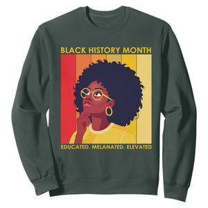 Black History Month Afro Woman Sweatshirt Educated Melanated Elevated African American Empowerment TS02 Dark Forest Green Print Your Wear
