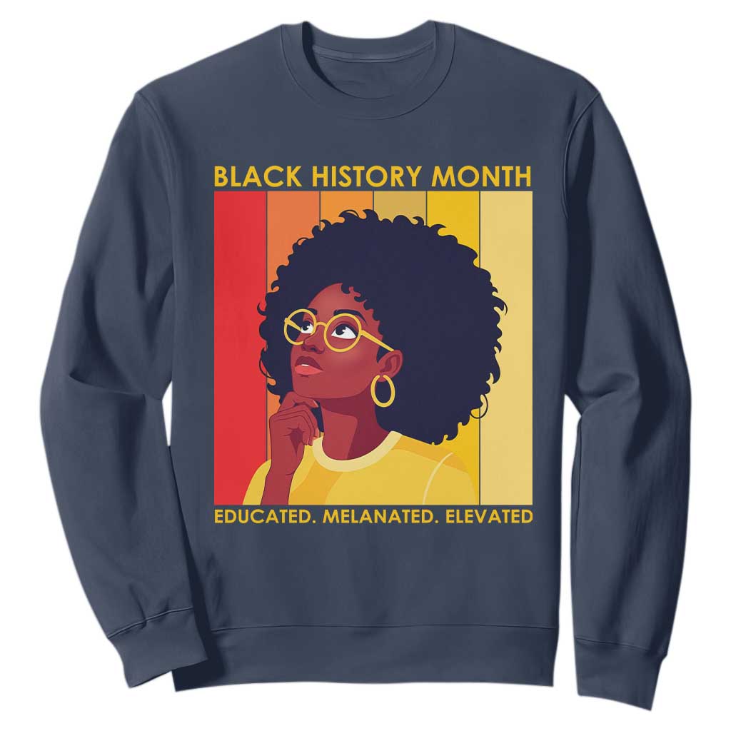 Black History Month Afro Woman Sweatshirt Educated Melanated Elevated African American Empowerment TS02 Navy Print Your Wear