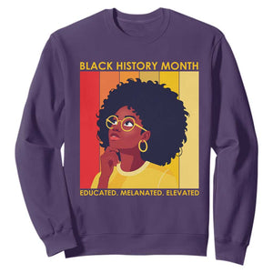 Black History Month Afro Woman Sweatshirt Educated Melanated Elevated African American Empowerment TS02 Purple Print Your Wear