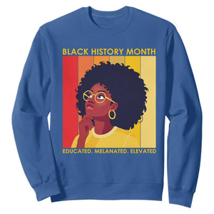 Black History Month Afro Woman Sweatshirt Educated Melanated Elevated African American Empowerment TS02 Royal Blue Print Your Wear