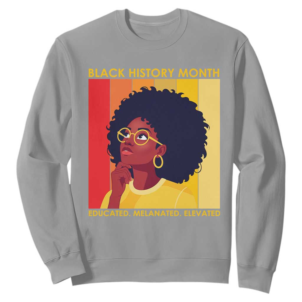 Black History Month Afro Woman Sweatshirt Educated Melanated Elevated African American Empowerment TS02 Sport Gray Print Your Wear