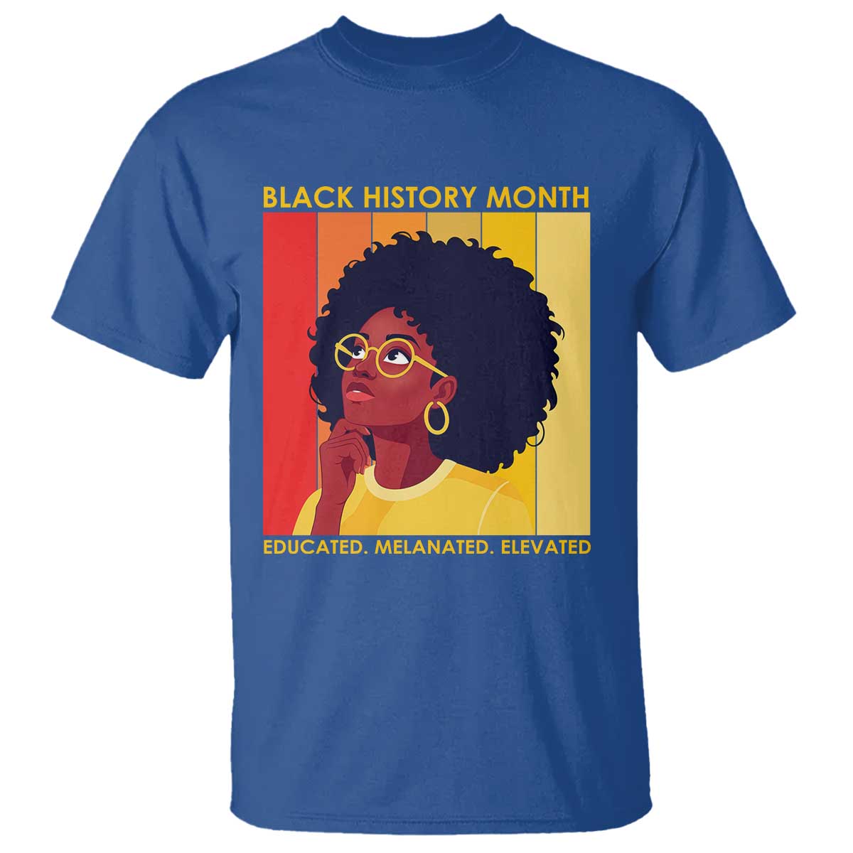 Black History Month Afro Woman T Shirt Educated Melanated Elevated African American Empowerment TS02 Royal Blue Print Your Wear