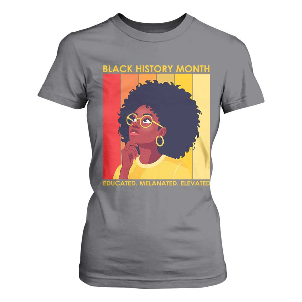 Black History Month Afro Woman T Shirt For Women Educated Melanated Elevated African American Empowerment TS02 Charcoal Print Your Wear