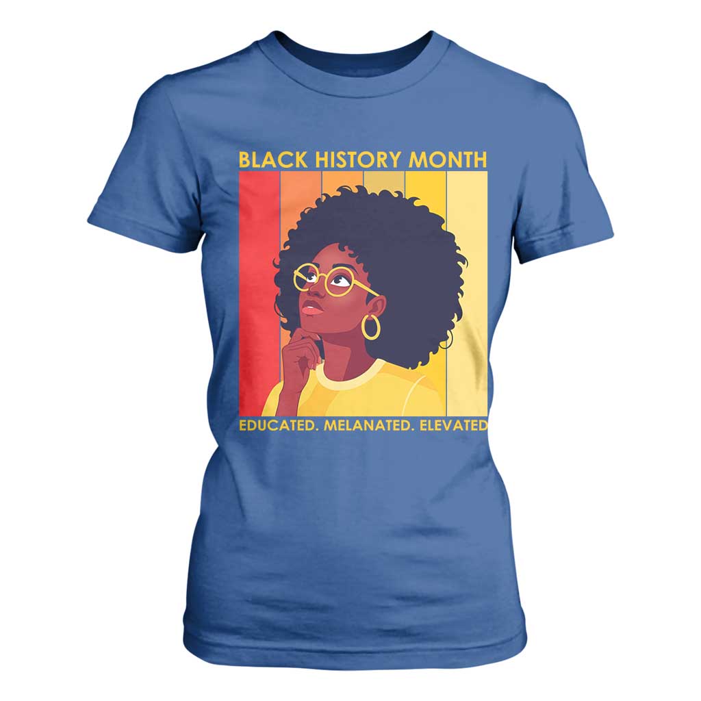 Black History Month Afro Woman T Shirt For Women Educated Melanated Elevated African American Empowerment TS02 Royal Blue Print Your Wear