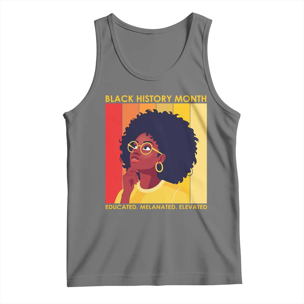 Black History Month Afro Woman Tank Top Educated Melanated Elevated African American Empowerment TS02 Black Heather Print Your Wear