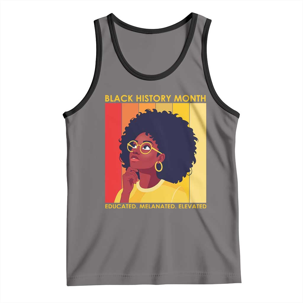 Black History Month Afro Woman Tank Top Educated Melanated Elevated African American Empowerment TS02 Deep Heather Black Print Your Wear