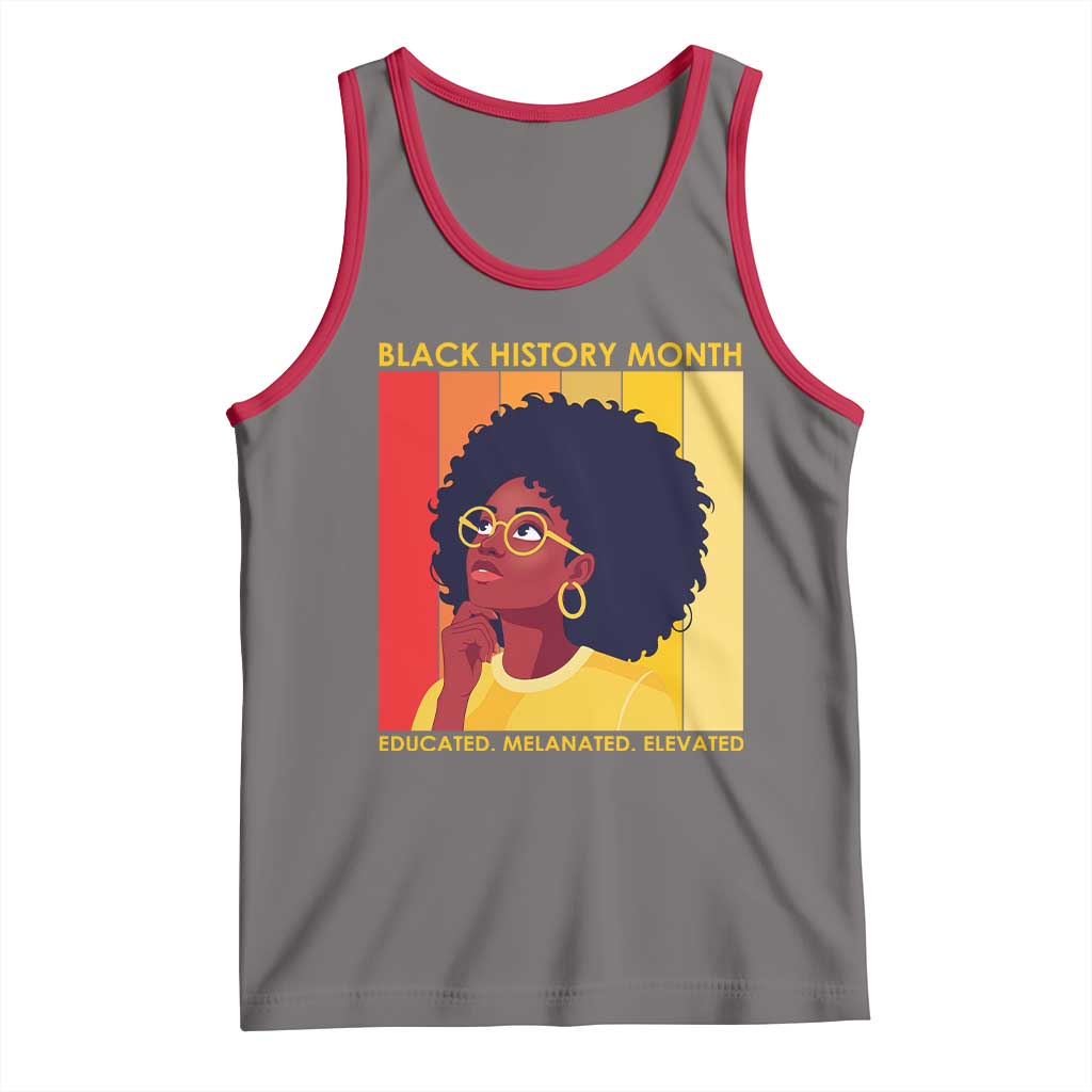 Black History Month Afro Woman Tank Top Educated Melanated Elevated African American Empowerment TS02 Deep Heather Red Print Your Wear