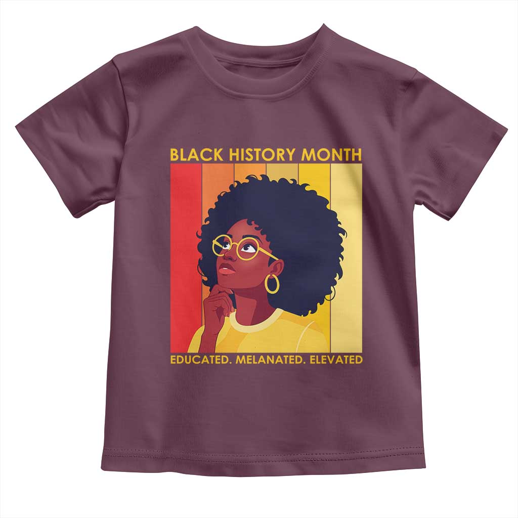 Black History Month Afro Woman Toddler T Shirt Educated Melanated Elevated African American Empowerment TS02 Maroon Print Your Wear