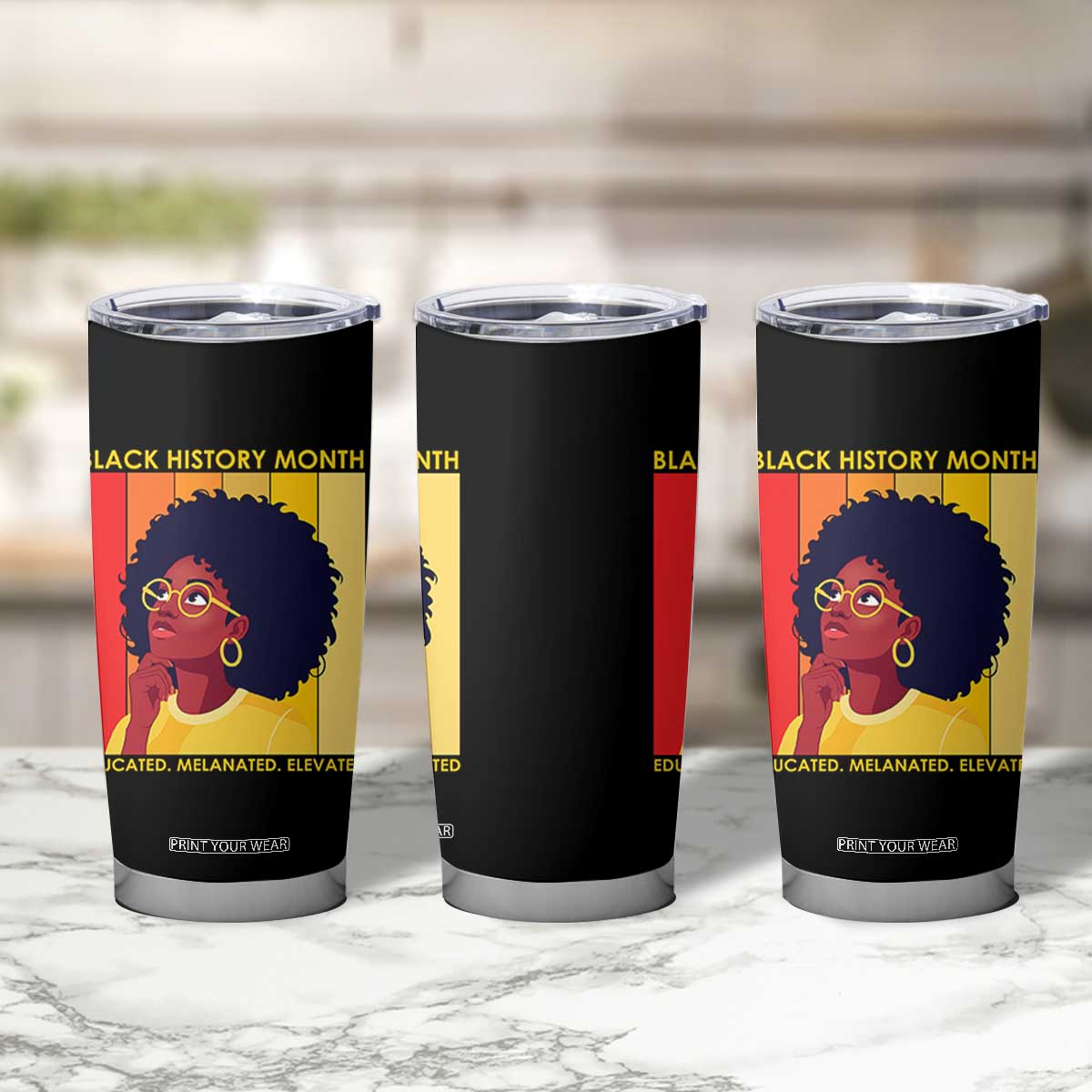 Black History Month Afro Woman Tumbler Cup Educated Melanated Elevated African American Empowerment TS02 Print Your Wear