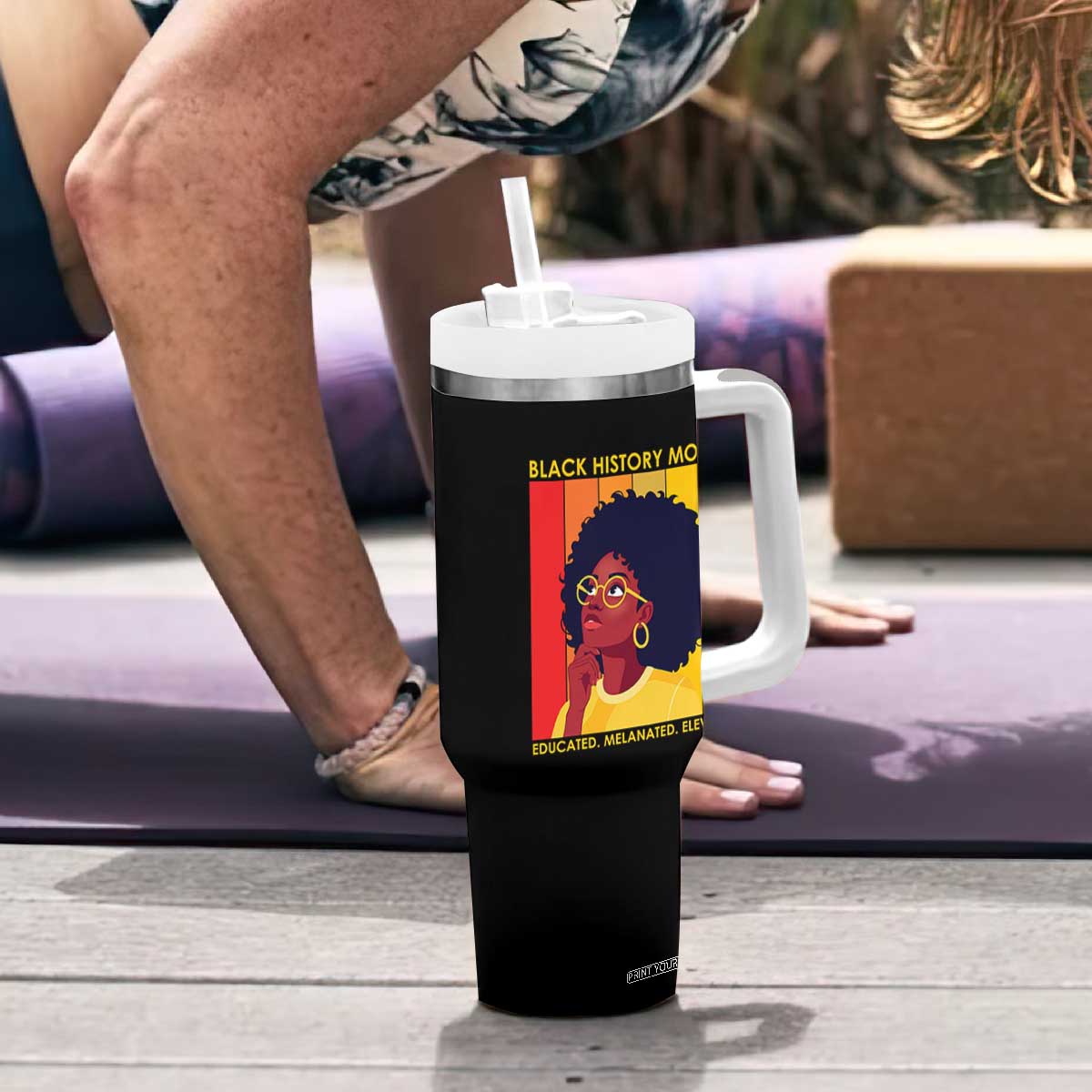 Black History Month Afro Woman Tumbler With Handle Educated Melanated Elevated African American Empowerment TS02 Print Your Wear