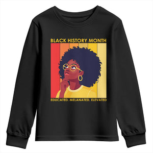 Black History Month Afro Woman Youth Sweatshirt Educated Melanated Elevated African American Empowerment TS02 Black Print Your Wear