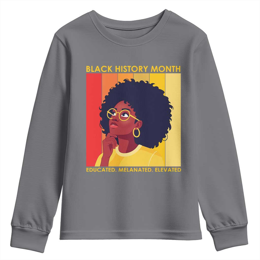 Black History Month Afro Woman Youth Sweatshirt Educated Melanated Elevated African American Empowerment TS02 Charcoal Print Your Wear