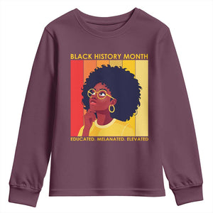 Black History Month Afro Woman Youth Sweatshirt Educated Melanated Elevated African American Empowerment TS02 Maroon Print Your Wear