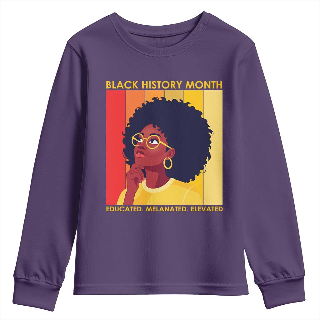 Black History Month Afro Woman Youth Sweatshirt Educated Melanated Elevated African American Empowerment TS02 Purple Print Your Wear