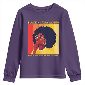 Black History Month Afro Woman Youth Sweatshirt Educated Melanated Elevated African American Empowerment TS02 Purple Print Your Wear