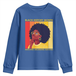 Black History Month Afro Woman Youth Sweatshirt Educated Melanated Elevated African American Empowerment TS02 Royal Blue Print Your Wear