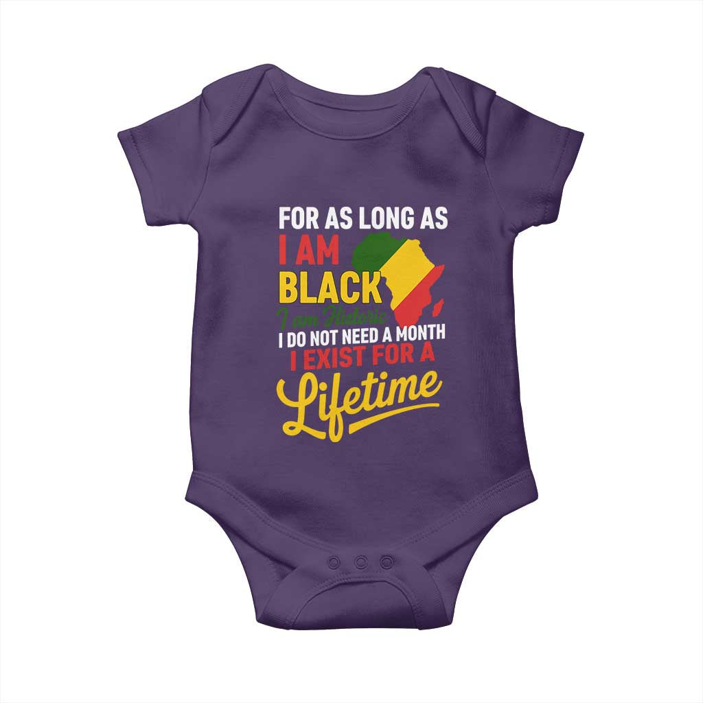 I Am Black History I Exist for a Lifetime Baby Onesie Black Pride African American Empowerment TS02 Purple Print Your Wear
