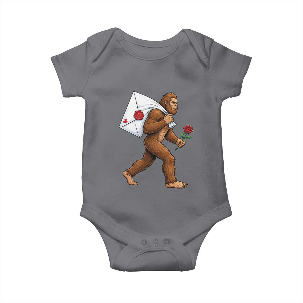 Funny Valentine Bigfoot with Heart Sack Bag Baby Onesie Romantic Sasquatch Love Letter Valentines Day TS02 Charcoal Print Your Wear