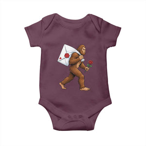 Funny Valentine Bigfoot with Heart Sack Bag Baby Onesie Romantic Sasquatch Love Letter Valentines Day TS02 Maroon Print Your Wear
