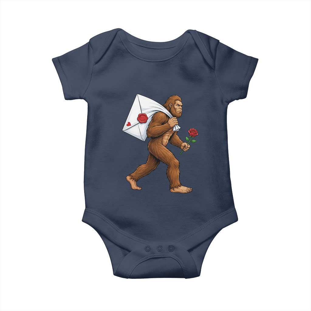 Funny Valentine Bigfoot with Heart Sack Bag Baby Onesie Romantic Sasquatch Love Letter Valentines Day TS02 Navy Print Your Wear
