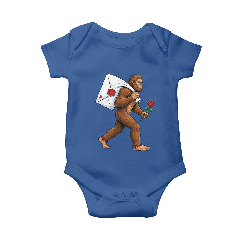 Funny Valentine Bigfoot with Heart Sack Bag Baby Onesie Romantic Sasquatch Love Letter Valentines Day TS02 Royal Blue Print Your Wear