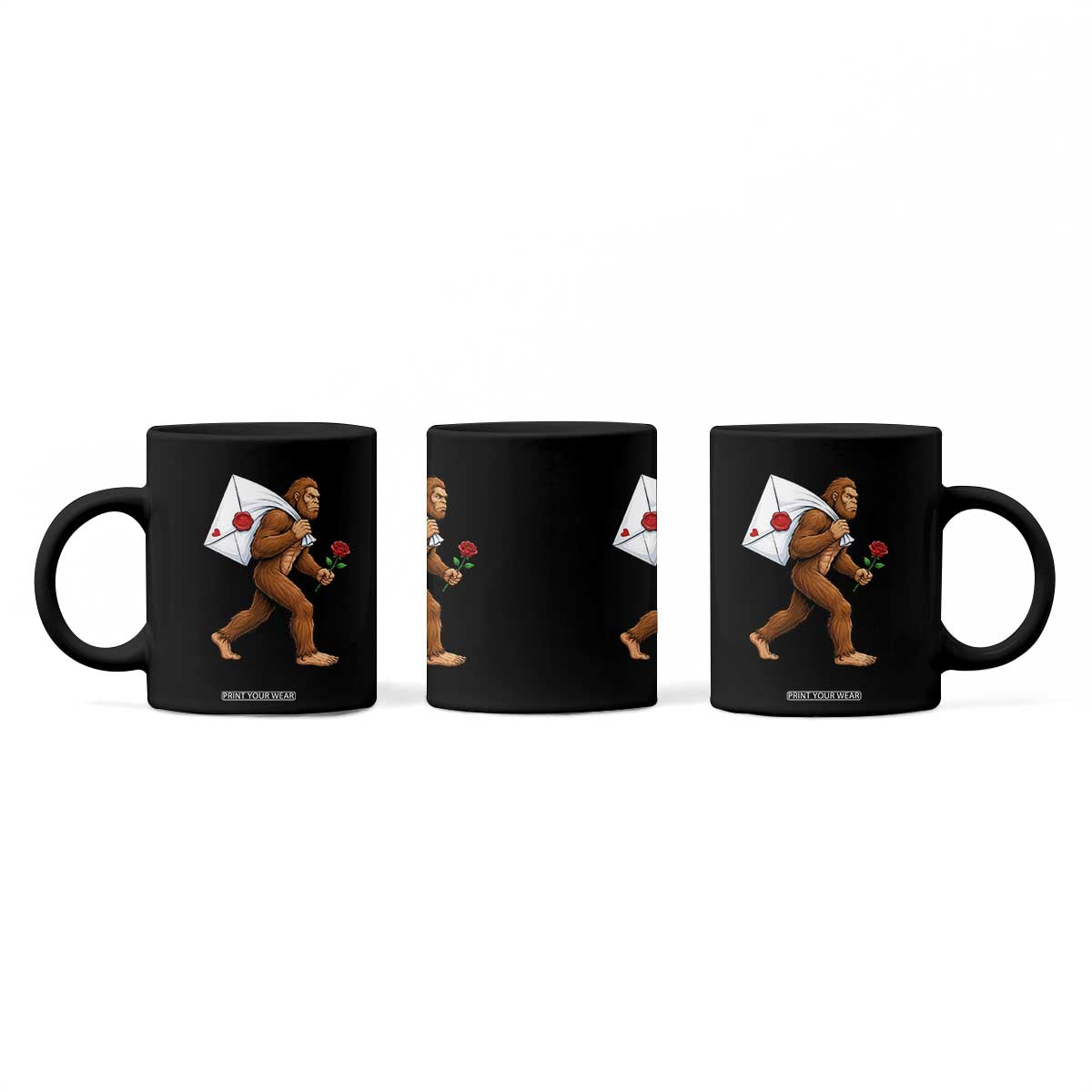 Funny Valentine Bigfoot with Heart Sack Bag Coffee Mug Romantic Sasquatch Love Letter Valentines Day TS02 Print Your Wear