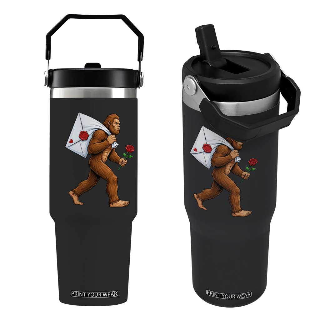 Funny Valentine Bigfoot with Heart Sack Bag Flip Straw Tumbler Romantic Sasquatch Love Letter Valentines Day TS02 One Size: 30 oz Black Print Your Wear