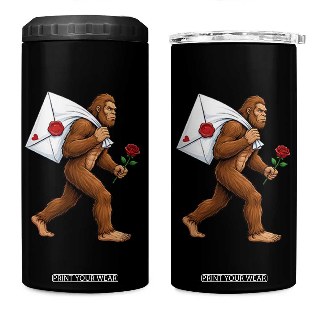 Funny Valentine Bigfoot with Heart Sack Bag 4 in 1 Can Cooler Tumbler Romantic Sasquatch Love Letter Valentines Day TS02 One Size: 16 oz Black Print Your Wear