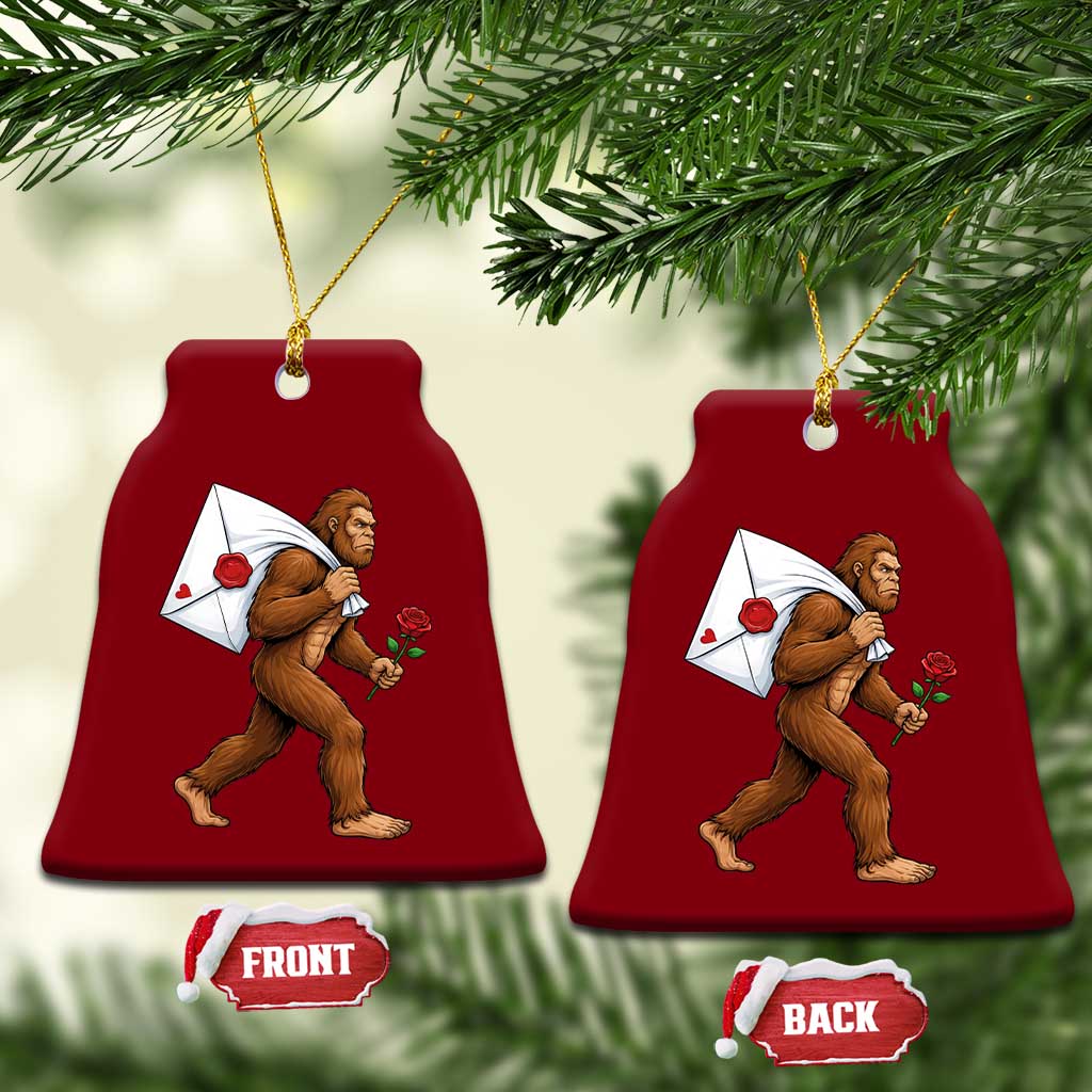 Funny Valentine Bigfoot with Heart Sack Bag Ceramic Ornament Romantic Sasquatch Love Letter Valentines Day TS02 Print Your Wear