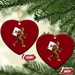 Funny Valentine Bigfoot with Heart Sack Bag Ceramic Ornament Romantic Sasquatch Love Letter Valentines Day TS02 Print Your Wear