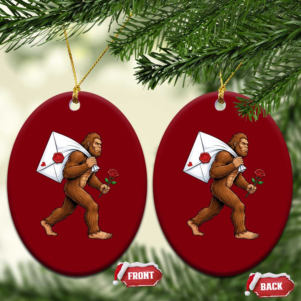 Funny Valentine Bigfoot with Heart Sack Bag Ceramic Ornament Romantic Sasquatch Love Letter Valentines Day TS02 Print Your Wear