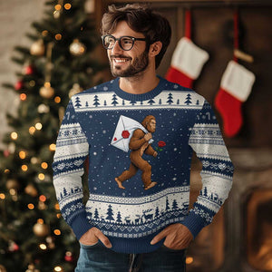 Funny Valentine Bigfoot with Heart Sack Bag Ugly Christmas Sweater Romantic Sasquatch Love Letter Valentines Day TS02 Navy Beige Print Your Wear