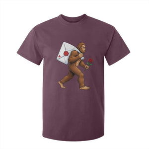 Funny Valentine Bigfoot with Heart Sack Bag T Shirt For Kid Romantic Sasquatch Love Letter Valentines Day TS02 Maroon Print Your Wear