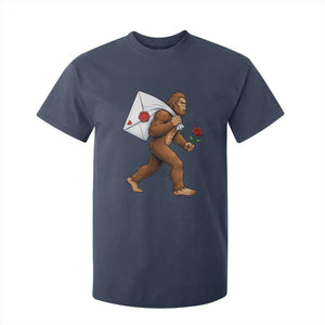 Funny Valentine Bigfoot with Heart Sack Bag T Shirt For Kid Romantic Sasquatch Love Letter Valentines Day TS02 Navy Print Your Wear