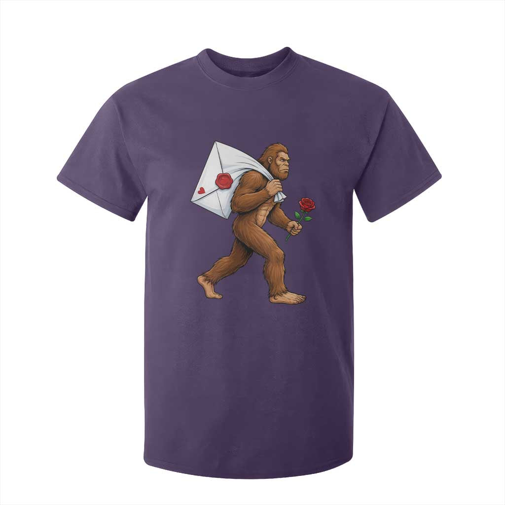 Funny Valentine Bigfoot with Heart Sack Bag T Shirt For Kid Romantic Sasquatch Love Letter Valentines Day TS02 Purple Print Your Wear