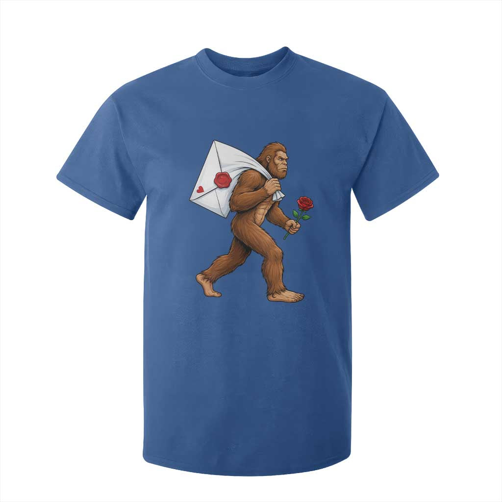 Funny Valentine Bigfoot with Heart Sack Bag T Shirt For Kid Romantic Sasquatch Love Letter Valentines Day TS02 Royal Blue Print Your Wear