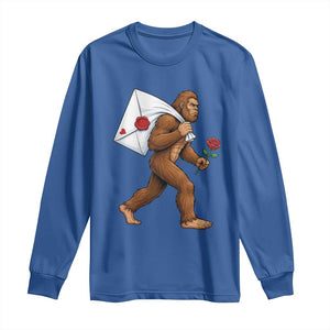 Funny Valentine Bigfoot with Heart Sack Bag Long Sleeve Shirt Romantic Sasquatch Love Letter Valentines Day TS02 Royal Blue Print Your Wear