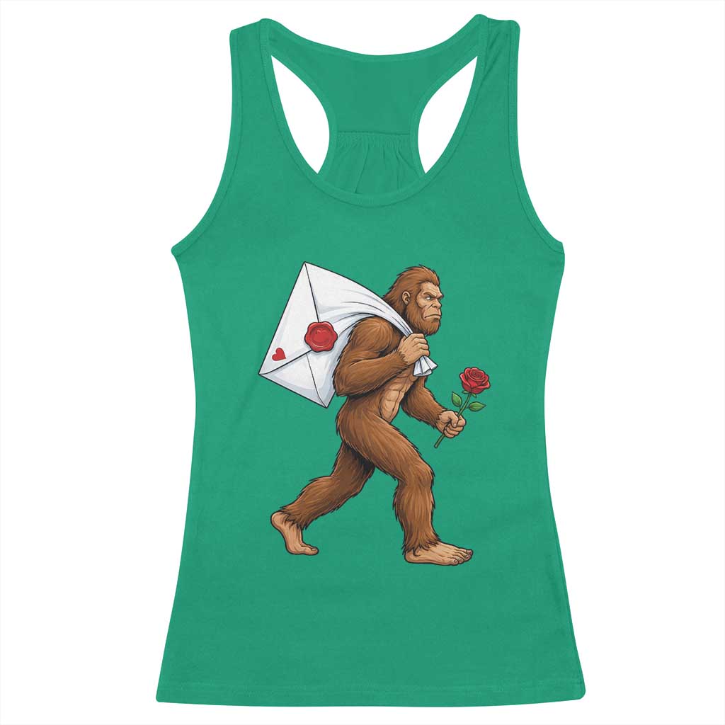 Funny Valentine Bigfoot with Heart Sack Bag Racerback Tank Top Romantic Sasquatch Love Letter Valentines Day TS02 Irish Green Print Your Wear