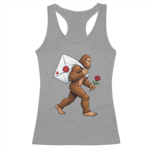 Funny Valentine Bigfoot with Heart Sack Bag Racerback Tank Top Romantic Sasquatch Love Letter Valentines Day TS02 Sport Gray Print Your Wear
