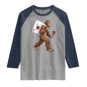 Funny Valentine Bigfoot with Heart Sack Bag Raglan Shirt Romantic Sasquatch Love Letter Valentines Day TS02 Sport Gray Navy Print Your Wear