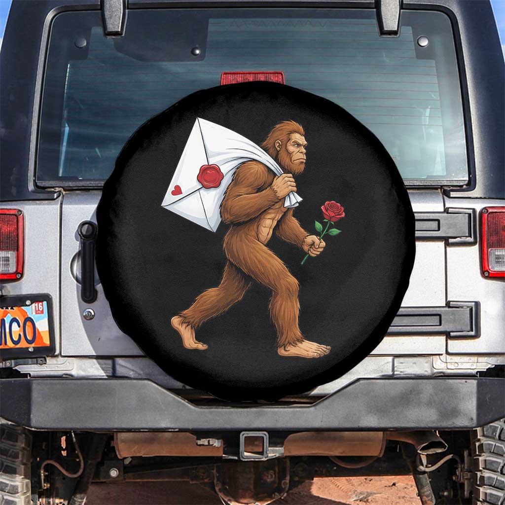Funny Valentine Bigfoot with Heart Sack Bag Spare Tire Cover Romantic Sasquatch Love Letter Valentines Day TS02 No hole Black Print Your Wear